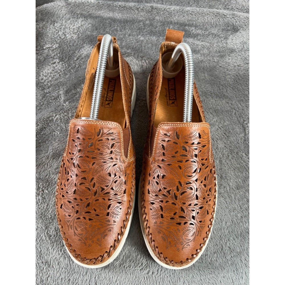 Pikolinos Tenerife Loafers Womens 40/9.5 Brown Laser Cut Leather Slip On Shoes